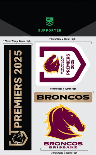 Brisbane Broncos Decal Sheet (Set of 4) - 2025 Premiers