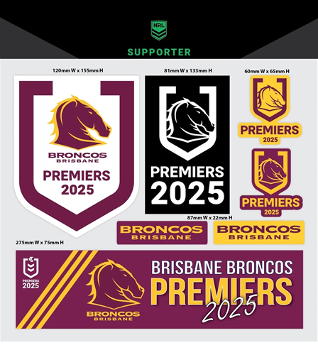 Brisbane Broncos Giant Decals Sheet (Set of 6) - 2025 Premiers