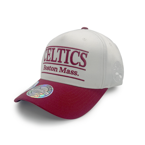 Boston Celtics Flexfit 110 Stacked White Cream/Burgundy Cap