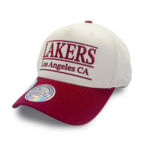 Los Angeles Lakers Flexfit 110 Stacked White Cream/Burgundy Cap
