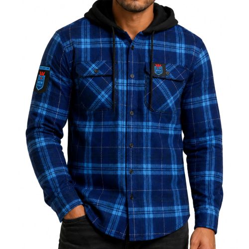 NSW Blues Mens Hooded Flannel Shirt - Highland